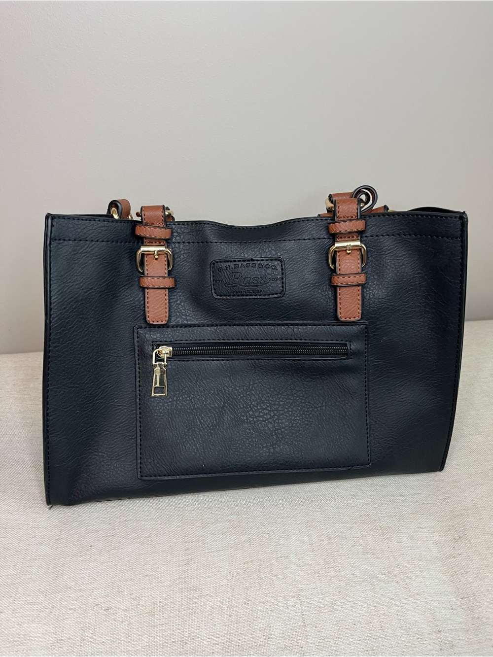 G.H. Bass & Co. Black Shoulder Bag with Brown Strap Details